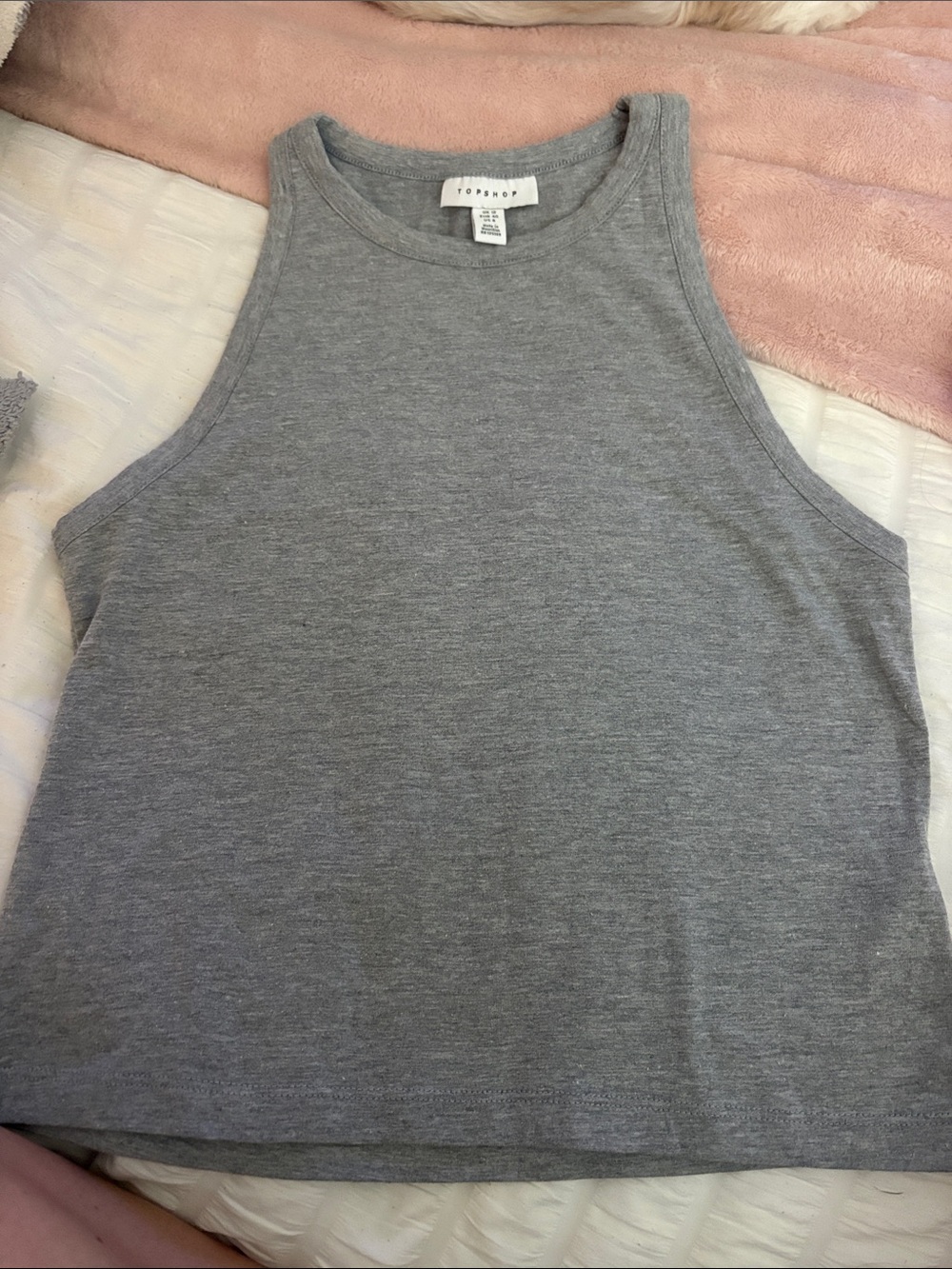 Topshop Heather Gray Ribbed High-Neck Tank